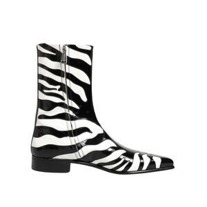 Dolce & Gabbana Black White Zebra Leather Mid Calf Boots Men's Shoes